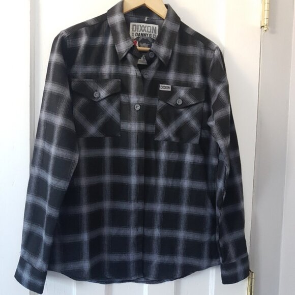 Dixxon X Danny G Grey Black Plaid Flannel Long Sleeve Button Down Shirt Sz M - Picture 1 of 15